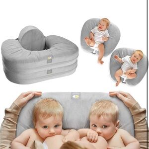 Ergonomic Gray Twin Nursing Pillow for Dual Feeding